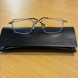 Saint Laurent Silver Rectangular Metal Frame Glasses